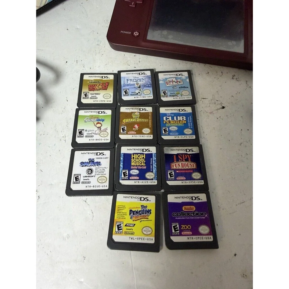 Nintendo DSi XL Wine Red Handheld Console UTL-001 W/11 Games Charger Tested